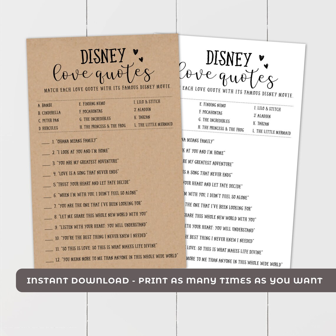 Disney Love Quotes Bridal Shower Games Disney Bridal Shower Etsy