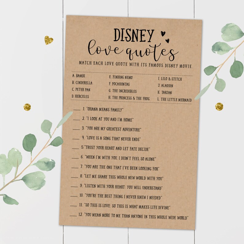 Disney Love Quotes Bridal Shower Games Disney Bridal Shower Etsy