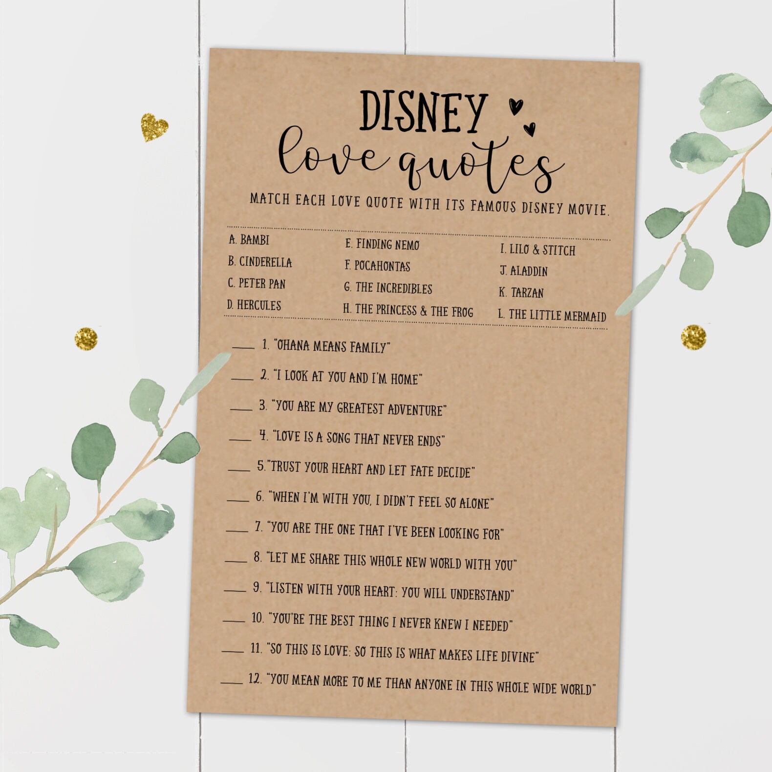 Disney Love Quotes Wedding Disney Love Quotes Bridal Shower Games Disney Bridal Shower | Etsy