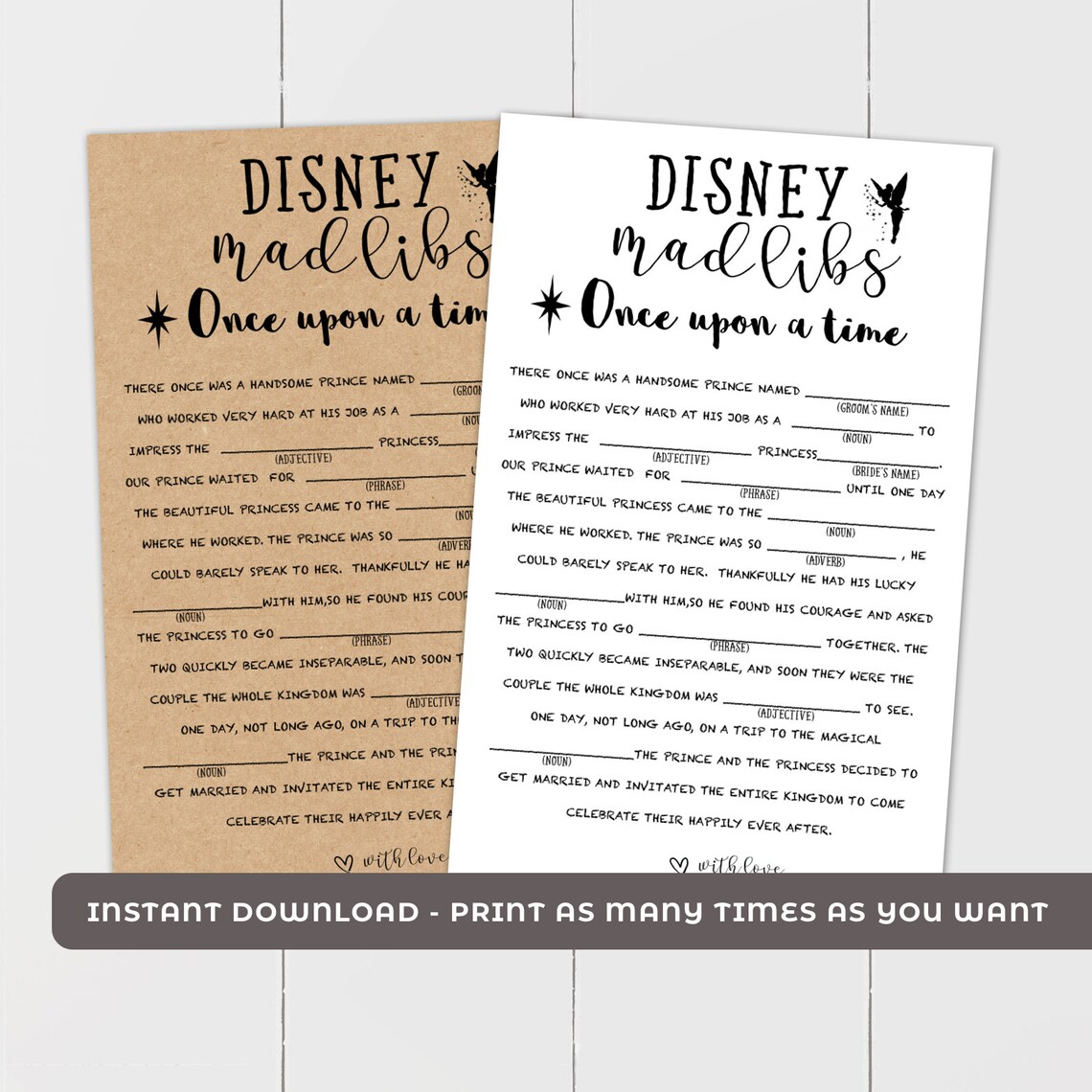 Disney Mad Libs Bridal Shower Games Bridal Shower Gift | Etsy