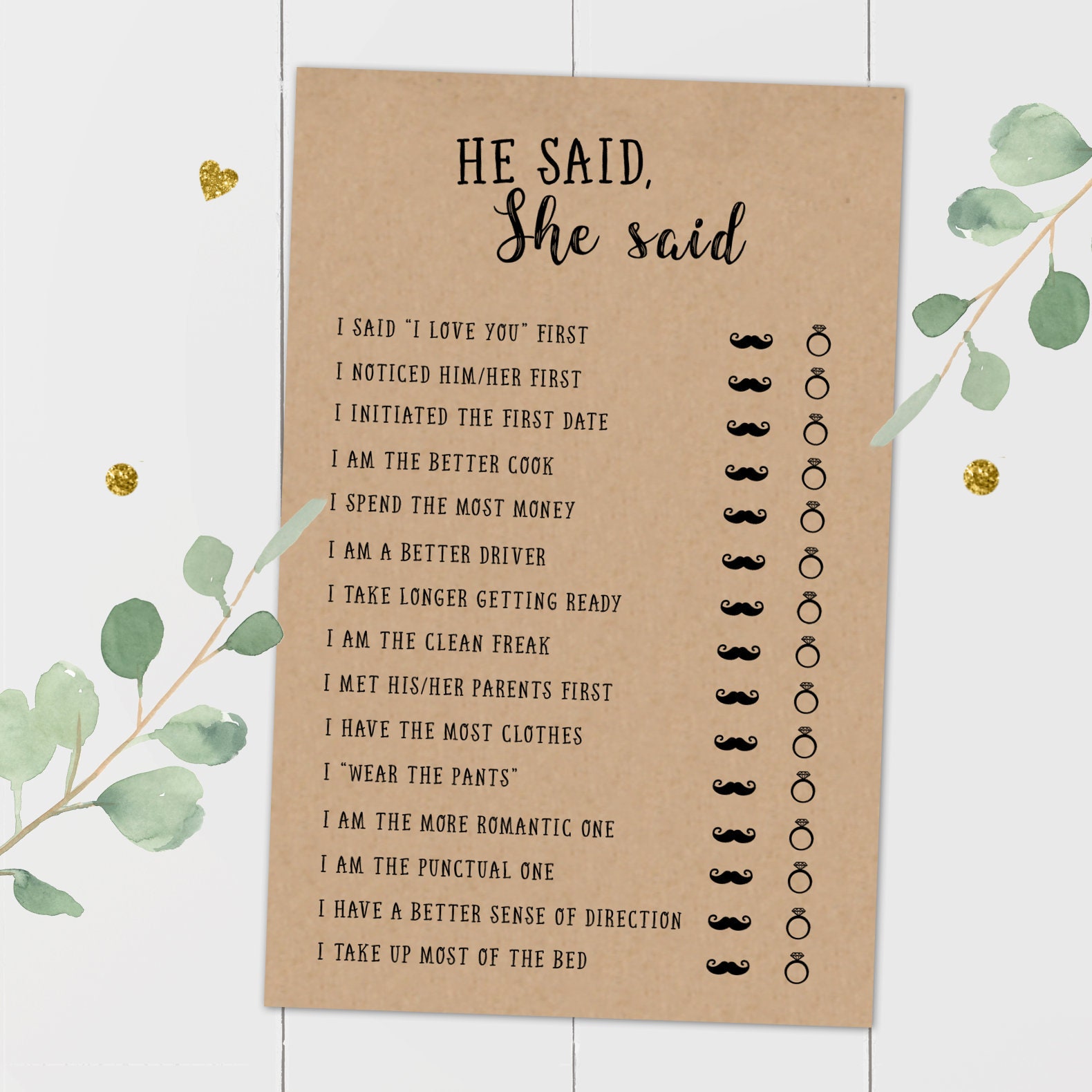 He Said She Said Bridal Shower Printable Games Printable Etsy