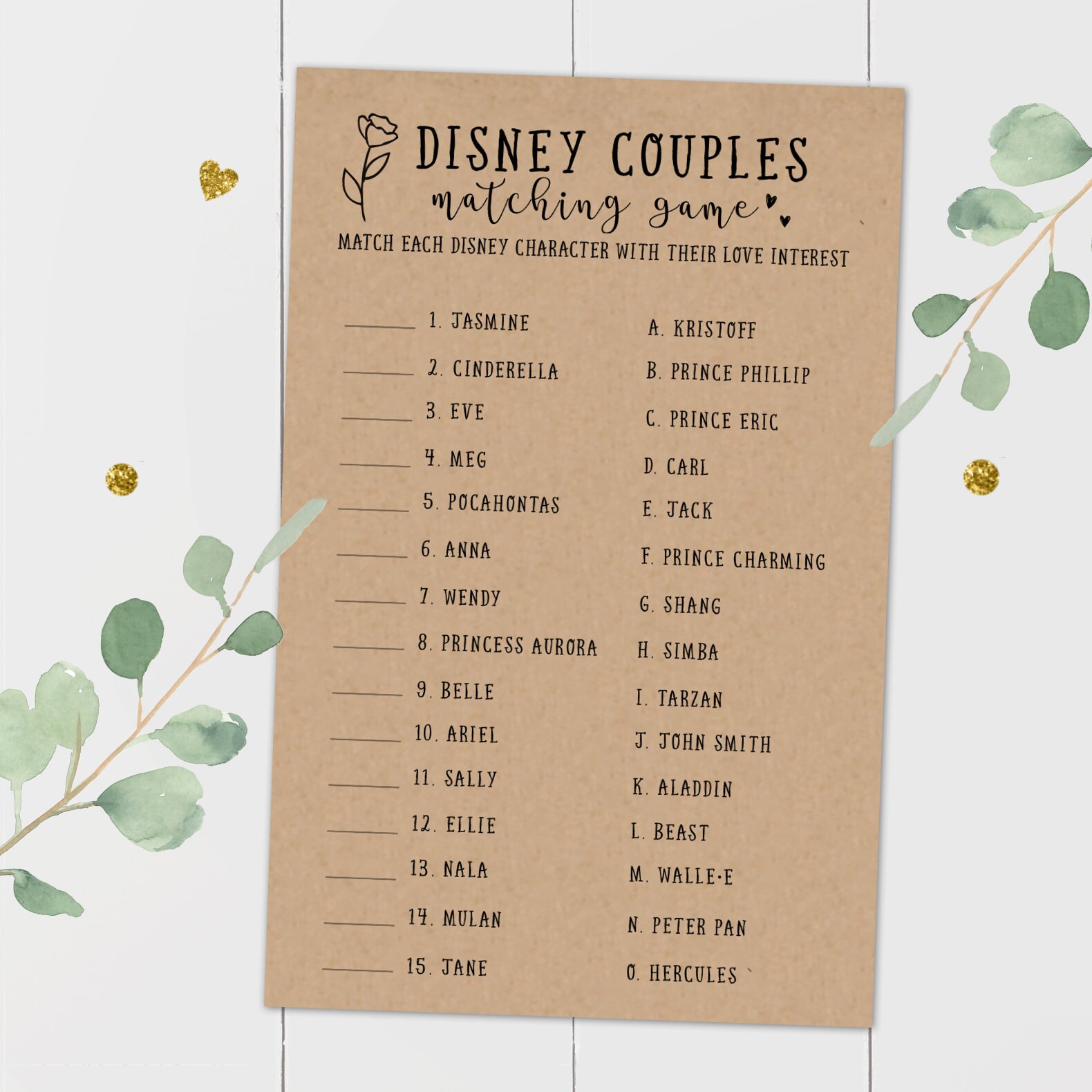 Disney Couples Bridal Shower Game Idea Bridal Shower Game - Etsy