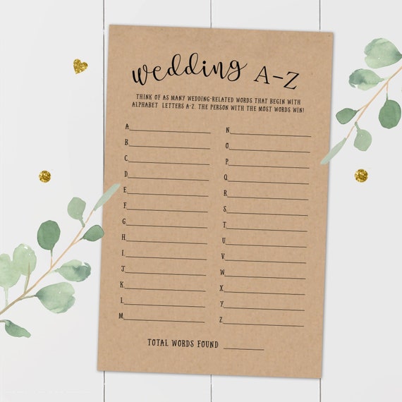 Wedding AZ Game Bridal Alphabet Game Bridal Shower Games Etsy