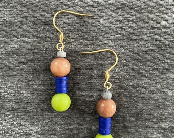 Colorful teardrop earrings, Heishi disk, round beads