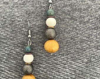 Multicolor 4 bead dangle earrings, Natural tone drop earrings