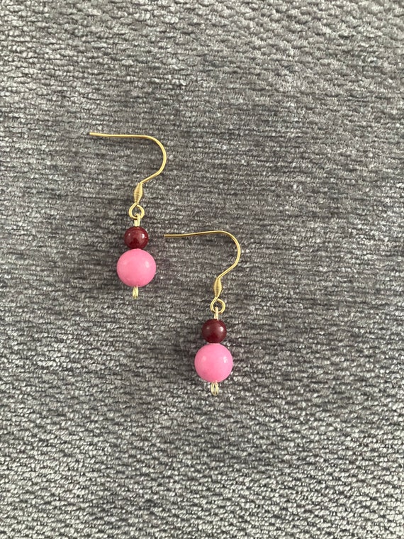 Burgundy and Pink Dangle Earring, Small Drop Earrings UK