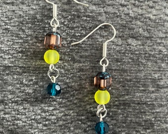 Beaded glass dangle earrings, colorful teardrop earrings