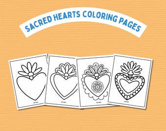 Sacred Heart Coloring Pages | Mexican Folk Art (Digital Download)