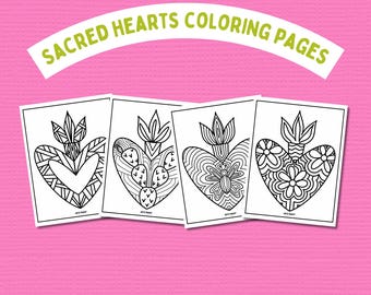 Sacred Heart Coloring Pages 2 | Mexican Folk Art (Digital Download)