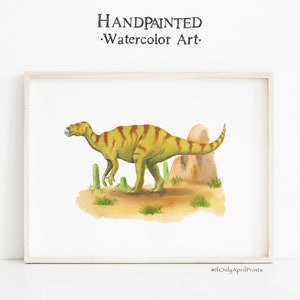 Iguanodon Watercolor Dinosaur Illustration, INSTANT DOWNLOAD, Kids room Dinosaur Decor, Dinosaur Print, Dinosaur wall Art, Boy Room Decor