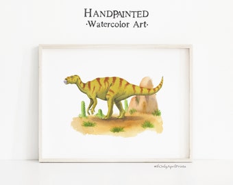 Iguanodon Watercolor Dinosaur Illustration, INSTANT DOWNLOAD, Kids room Dinosaur Decor, Dinosaur Print, Dinosaur wall Art, Boy Room Decor