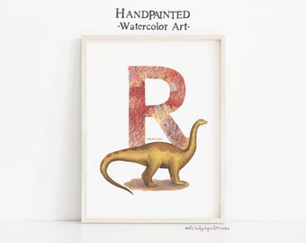 Letter R, Riojasaurus Dinosaur print, Vertical ABC Dinosaur Illustration , Alphabet Dinosaur Wall Art, kids room decor, Printable ABC art