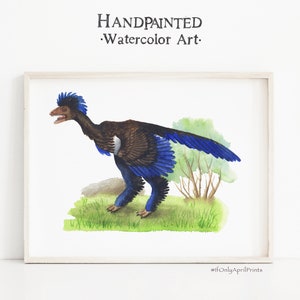 Xiaotingia Watercolor Dinosaur Illustration, INSTANT DOWNLOAD, Kids room Dinosaur Decor, Dinosaur Print, Kids Dinosaur wall Art, Boy Room