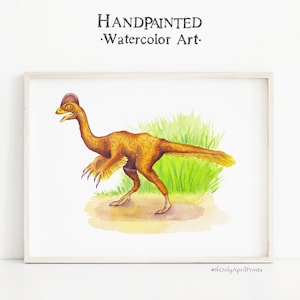Oviraptor Watercolor Dinosaur Nursery Illustration, Kids room Dinosaur Decor, Dinosaur Print, Kids Dinosaur wall Art, Boy Room Wall Decor