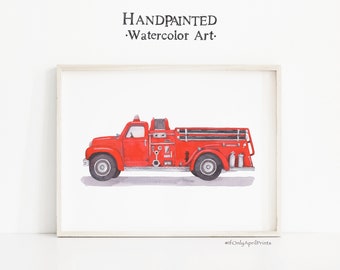 Vintage Fire Truck Print, DIGITAL DOWNLOAD, Car Nursery Print, Boys Room Decor, Fire Truck Decor, Transportation Print, Printable Wall art