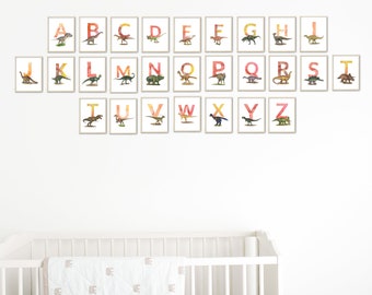 Watercolor Dinosaur Alphabet Print Set: Kids Nursery Wall Art (Digital Download)