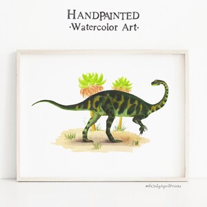 Watercolor Massospondylus Dinosaur Illustration, Kids room Dinosaur Decor, Dinosaur Print, Kids Dinosaur wall Art, Boy Room Wall Decor