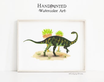 Watercolor Massospondylus Dinosaur Illustration, Kids room Dinosaur Decor, Dinosaur Print, Kids Dinosaur wall Art, Boy Room Wall Decor