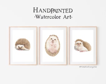 Hedgehog Watercolor Prints: Woodland Nursery Art (Set of 3) (Digital Download)