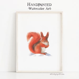 Squirrel Watercolor Art, INSTANT DOWNLOAD, Woodland nursery, Nature art, Animal wall art, Baby room, Nursery decor, Montessori decor