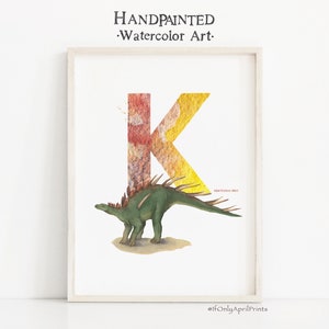 Lettre K, Kenteosaurus Dinosaur print, Vertical ABC Dinosaur Illustration , Alphabet Dinosaur Wall Art, décor de chambre pour enfants, art ABC imprimable image 1