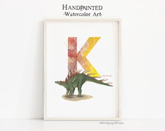 Letter K, Kenteosaurus Dinosaur print, Vertical ABC Dinosaur Illustration , Alphabet Dinosaur Wall Art, kids room decor, Printable ABC art