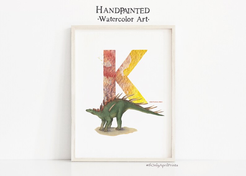 Lettre K, Kenteosaurus Dinosaur print, Vertical ABC Dinosaur Illustration , Alphabet Dinosaur Wall Art, décor de chambre pour enfants, art ABC imprimable image 1