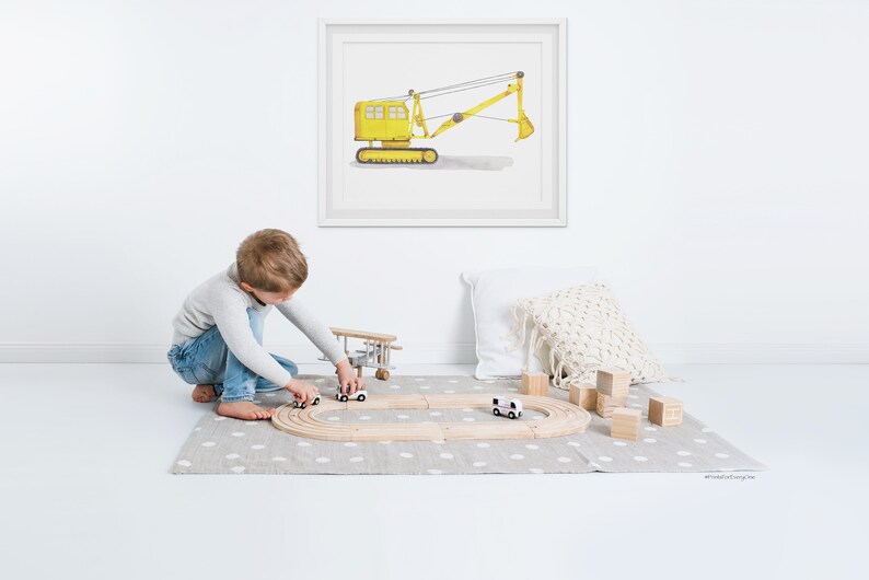 Vintage Excavator Print, DIGITAL DOWNLOAD, Watercolor Transport Print, Kids Room Decor, Construction Truck Art, Watercolor Wall Art image 5