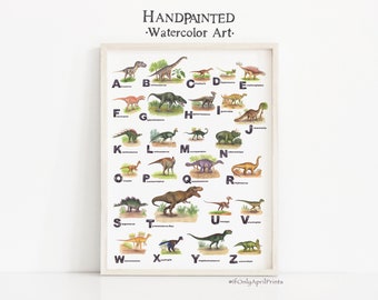 Watercolor Dinosaur Alphabet Print: Nursery Classroom Decor (Digital Download)