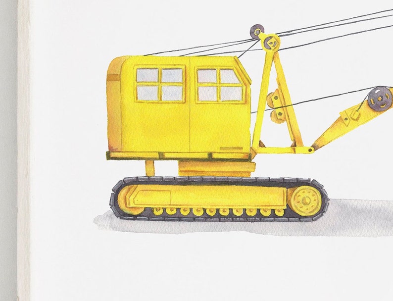 Vintage Excavator Print, DIGITAL DOWNLOAD, Watercolor Transport Print, Kids Room Decor, Construction Truck Art, Watercolor Wall Art image 2