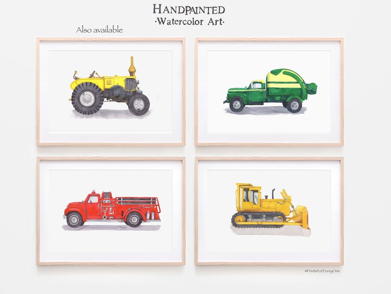 Vintage Excavator Print, DIGITAL DOWNLOAD, Watercolor Transport Print, Kids Room Decor, Construction Truck Art, Watercolor Wall Art image 8