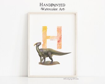 Letter H, Hypacrosaurus Dinosaur print, Vertical ABC Dinosaur Illustration , Alphabet Dinosaur Wall Art, kids room decor, Printable ABC art