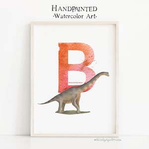 Letter B, Brachiosaurus dinosaur print, Vertical ABC Dinosaur Illustration , Alphabet Dinosaur Wall Art, kids room decor, Printable