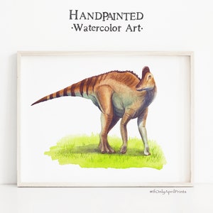 Parasaurolophus Watercolor Dinosaur Nursery Illustration, Kids room Dinosaur Decor, Dinosaur Print, Kids Dinosaur wall Art, Boy Room Decor