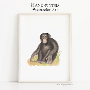 Affe Aquarell Druck, SOFORT DOWNLOAD, Tier Wandkunst, Babyzimmer Dekor, Kinderzimmer Dekor, Montessori Dekor, Affe Kunstdruck Tier Poster