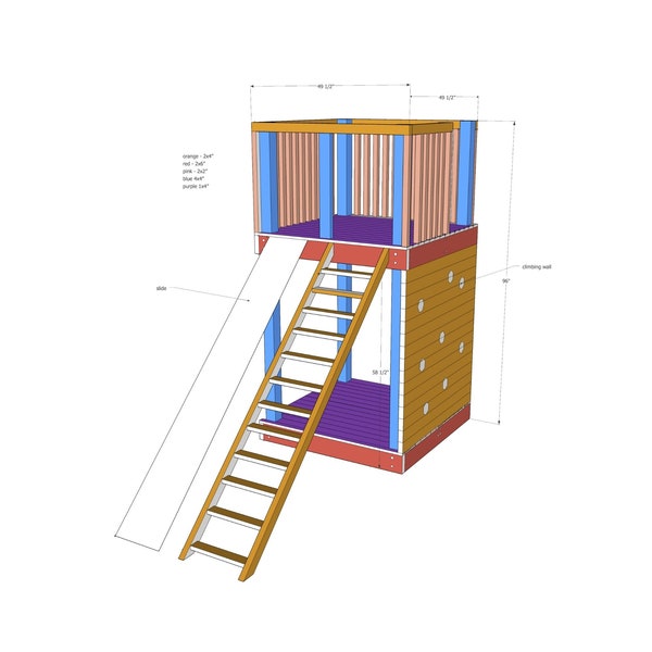 Playground with a slide playset woodworking PDF plans, printable, digital download