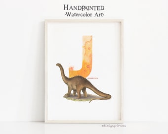 Letter J, Janenschia Dinosaur print, Vertical ABC Dinosaur Illustration , Alphabet Dinosaur Wall Art, kids room decor, Printable ABC art