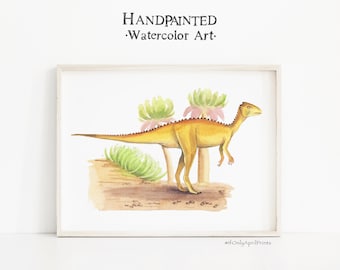 Impressão em aquarela de dinossauro Wannanosaurus: arte de parede para quarto infantil (download digital)