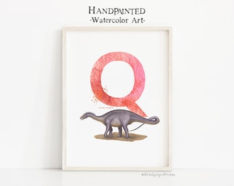 Letter Q, Quaesitosaurus Dinosaur print, Vertical ABC Dinosaur Illustration , Alphabet Dinosaur Wall Art, kids room decor, Printable ABC art