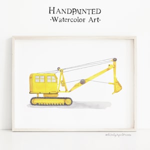 Vintage Excavator Print, DIGITAL DOWNLOAD, Watercolor Transport Print, Kids Room Decor, Construction Truck Art, Watercolor Wall Art image 1