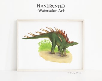 Kenteosaurus Watercolor Dinosaur Nursery Illustration, INSTANT DOWNLOAD, Kids room Dinosaur Decor, Dinosaur Print, Kids Dinosaur wall Art,