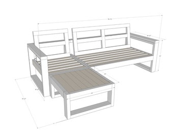 Outdoor modern sectional modular sofa woodworking PDF plan downloadable printable