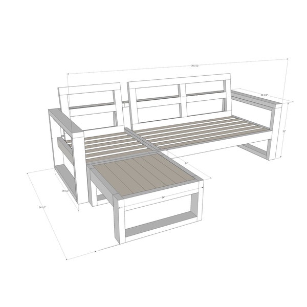 Outdoor modern sectional modular sofa woodworking PDF plan downloadable printable