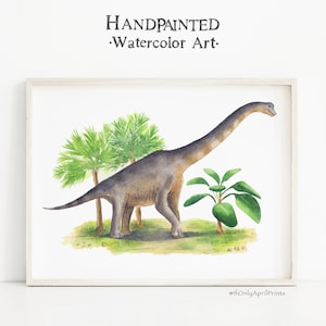 Watercolor Brachiosaurus Dinosaur Nursery Illustration, Kids room Dinosaur Decor, Dinosaur Print, Kid Dinosaur wall Art, Boy Room Wall Decor