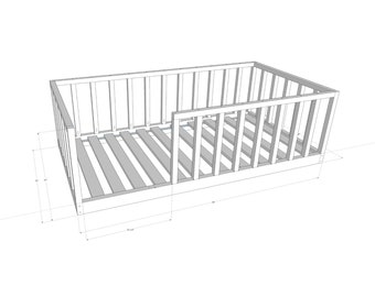 Twin floor Montessori bed with rails woodworking plan PDF printable