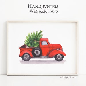 Christmas Truck Print, DIGITAL DOWNLOAD, Boys Room Decor, Christmas Tree Truck Decor, Transportation Print, Printable Wall art, Car print