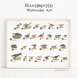 Dinosaur Alphabet Watercolor Print, INSTANT DOWNLOAD, Nursery Decor, Dinosaur abc, Alphabet art, Educational poster, Nursery print