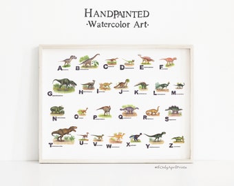 Dinosaur Alphabet Watercolor Print, INSTANT DOWNLOAD, Nursery Decor, Dinosaur abc, Alphabet art, Educational poster, Nursery print