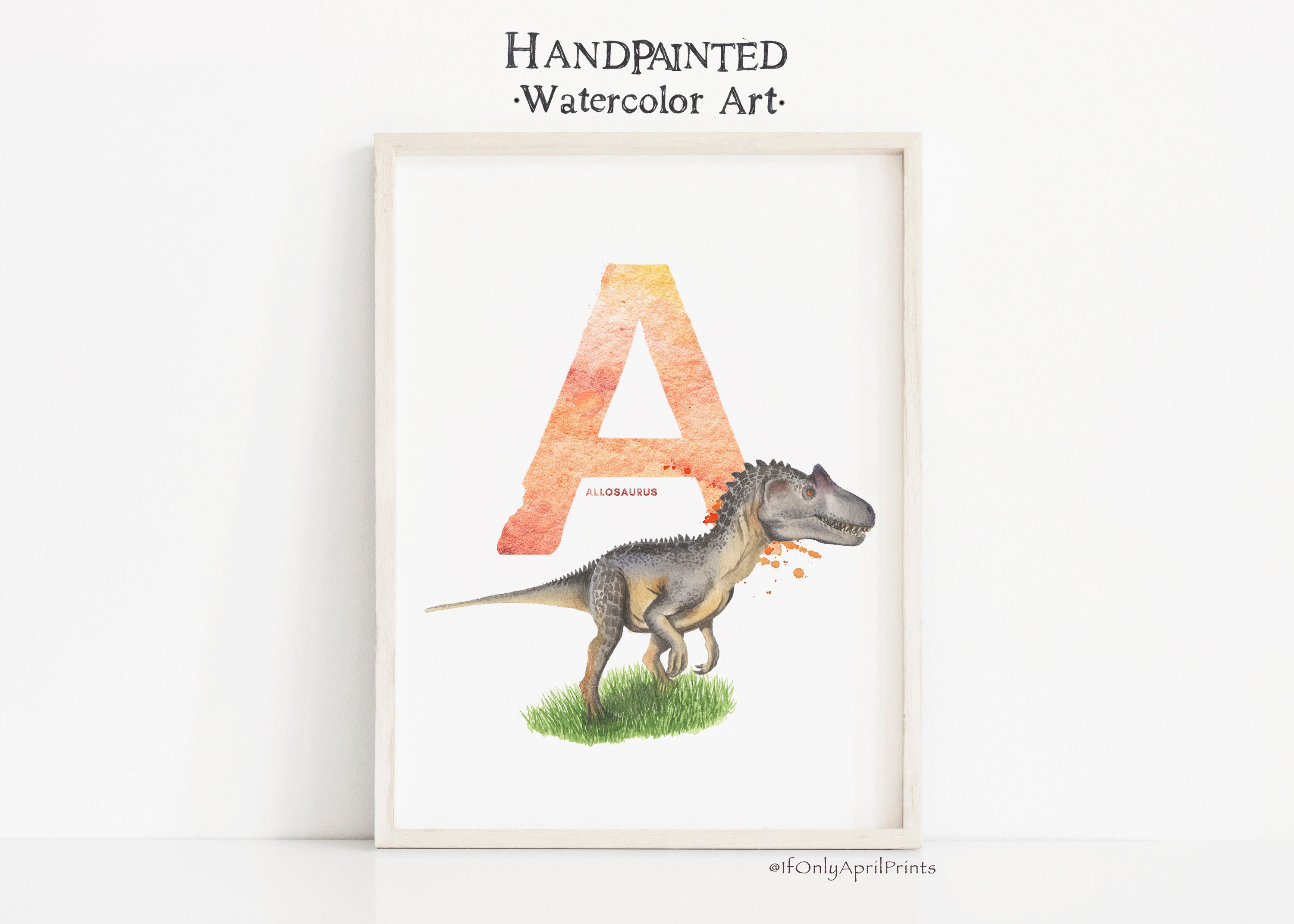 Letter A, Allosaurus Dinosaur Print, Vertical ABC Dinosaur Illustration ...