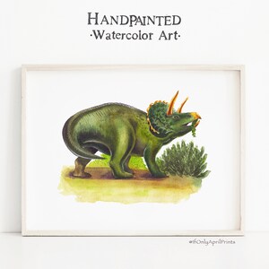 Nedoceratops Watercolor Dinosaur Nursery Illustration, INSTANT DOWNLOAD, Kids room Dinosaur Decor, Dinosaur Print, Kids Dinosaur wall Art